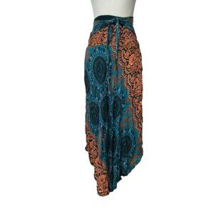 BANGKOKPANTS Skirt asymmetrical hem turquoise orange yoga festival